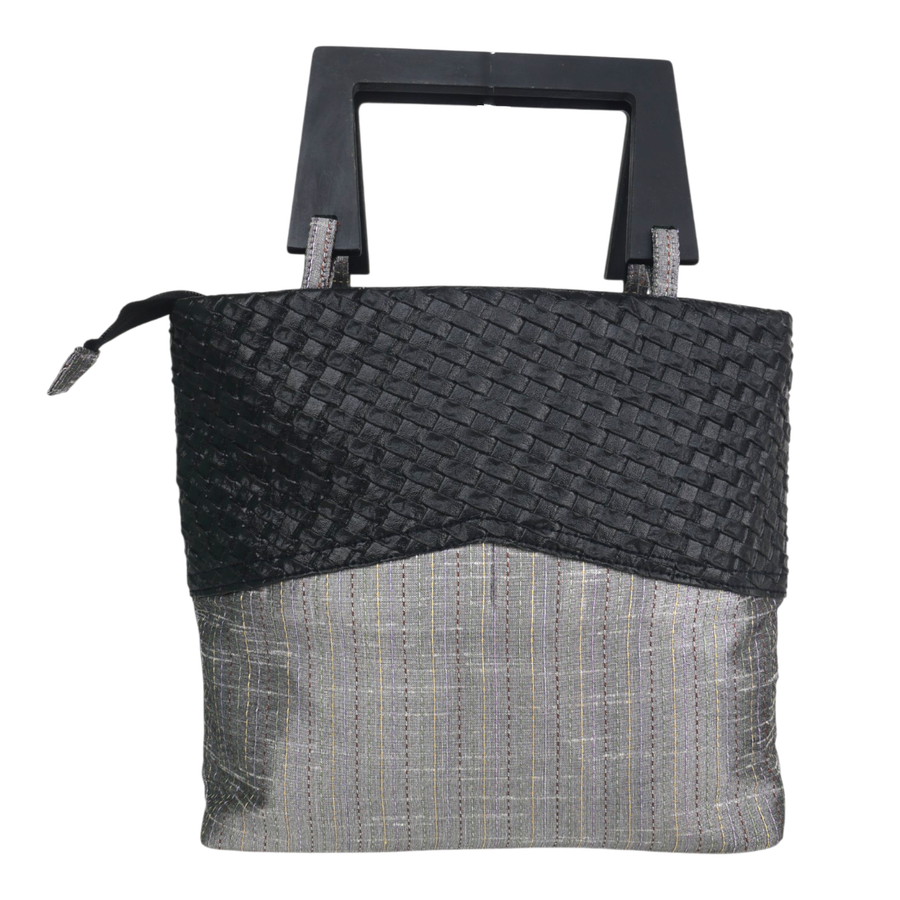 handmade wooden handle handbag kantha work 