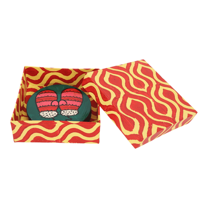 Indha Hand Painted Multicolor Wooden Coasters | Pack of 6 |Living Room Decor | Christmas Gifts | Mitten Doodle Art | Gifts | Company Gifting