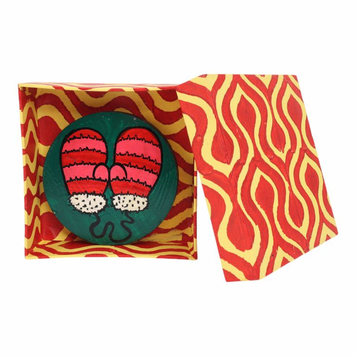 Indha Hand Painted Multicolor Wooden Coasters | Pack of 6 |Living Room Decor | Christmas Gifts | Mitten Doodle Art | Gifts | Company Gifting