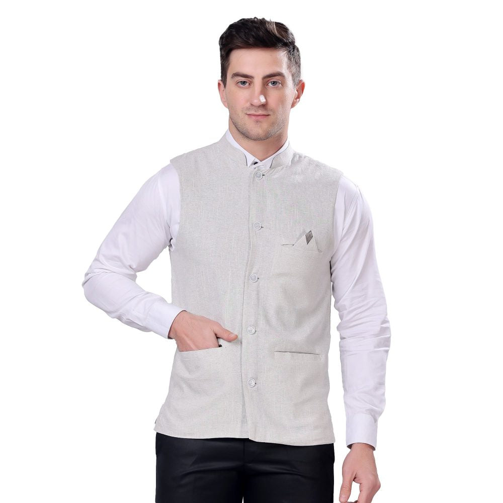 Indha Men’s Nehru/Modi Jacket (Waistcoat) along-with Inner pocket - Premium Cotton Fabric with Polyester lining, Stylish Sleeveless Bandhgala Regular Fit for Festive, Casual, or Occasional