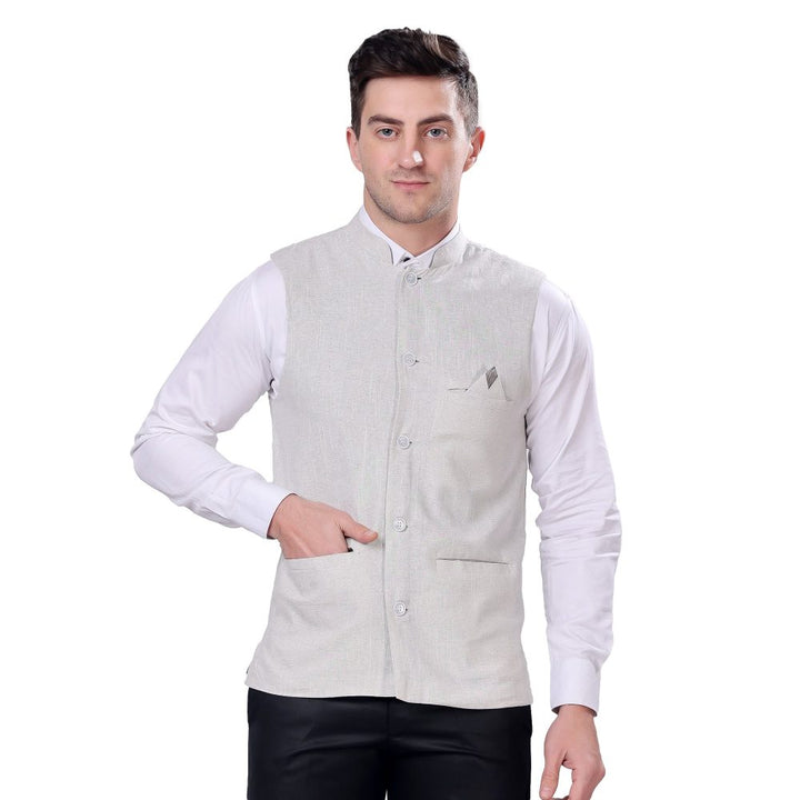 Indha Men’s Nehru/Modi Jacket (Waistcoat) along-with Inner pocket - Premium Cotton Fabric with Polyester lining, Stylish Sleeveless Bandhgala Regular Fit for Festive, Casual, or Occasional