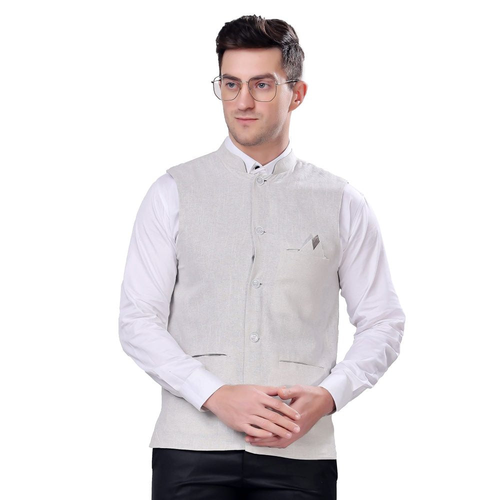 Indha Men’s Nehru/Modi Jacket (Waistcoat) along-with Inner pocket - Premium Cotton Fabric with Polyester lining, Stylish Sleeveless Bandhgala Regular Fit for Festive, Casual, or Occasional