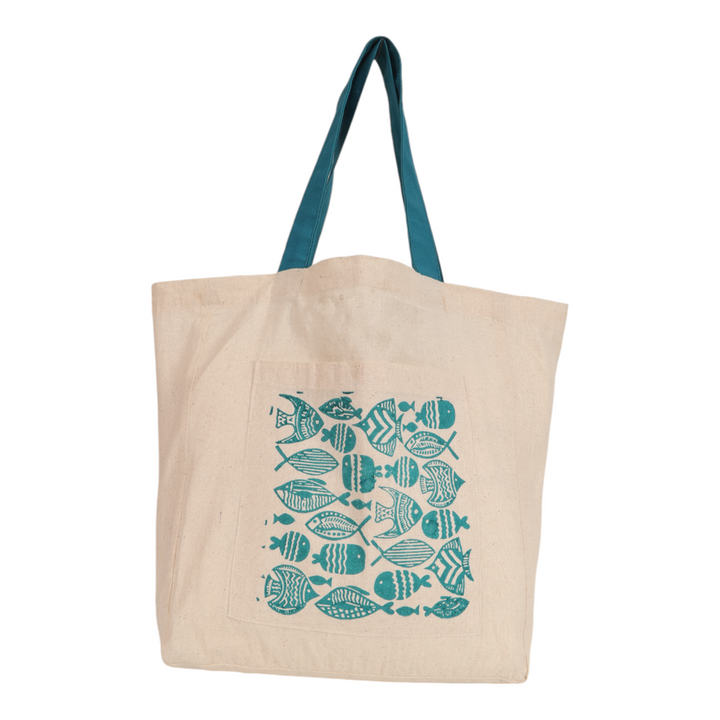 Indha Fish Block Print Cotton Bag – A Stylish and Eco-Friendly Tote for Everyday Use, Shopping, and Beach Adventures