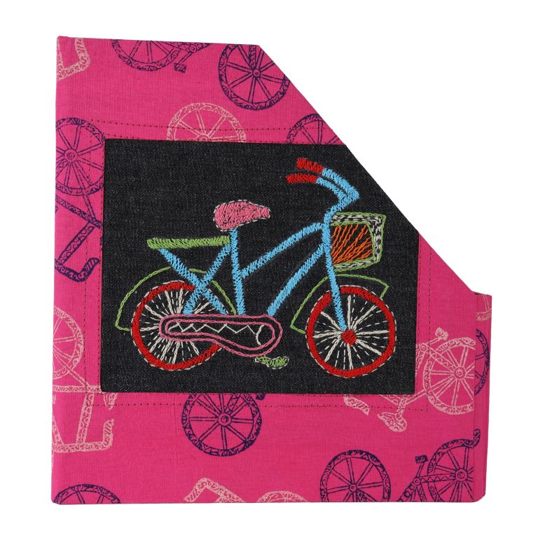 INDHA Handcrafted Magazine Holder |Block Printed Magazine Holder | Hand Embroidered Chain Stitch Work Multicolor Cycle Design Motif