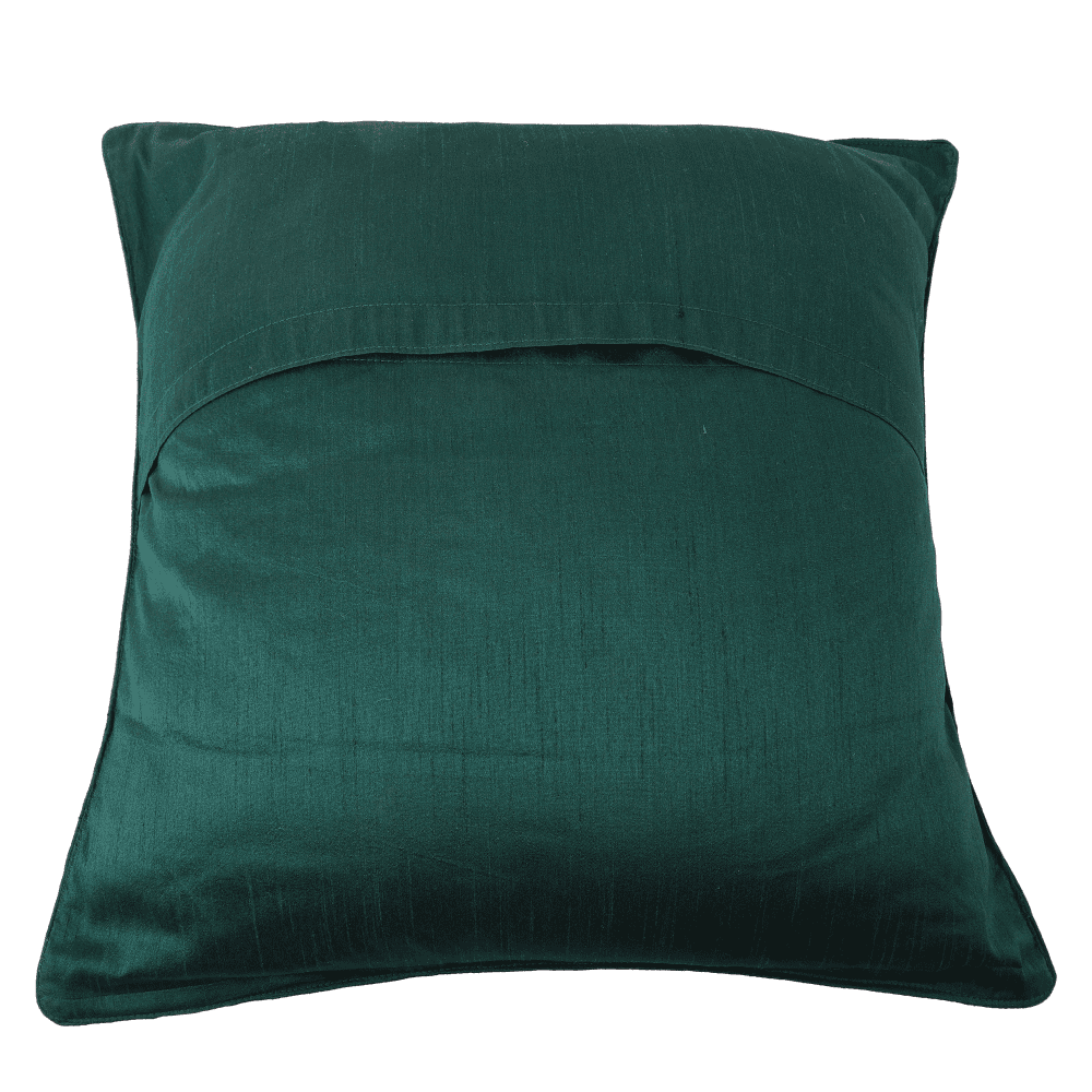 INDHA 20.0 X 20.0 Inches Embroidered Cushion Cover | Teal Green and Golden Yellow Dupion Silk Cushion Cover | Hand Embroidered Chain Stitch And Kantha Work Multicolor Giraffe Face Design|