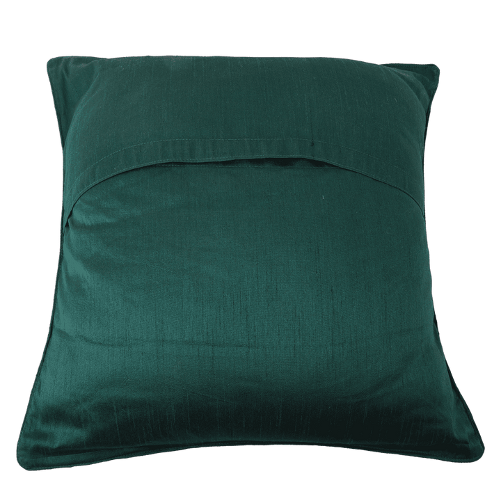 INDHA 20.0 X 20.0 Inches Embroidered Cushion Cover | Teal Green and Golden Yellow Dupion Silk Cushion Cover | Hand Embroidered Chain Stitch And Kantha Work Multicolor Giraffe Face Design|