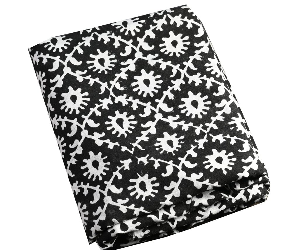 INDHA Hand Block-Printed Jaipuri Cotton Fabric Black | White Dancing Peacock Motif  Fabric | Hand Block Printed Fabric | Home Utility | Fashion Utility | Gifting | Gifts For Him | Gifts For Her | Home Furnishing | 3 Meter X 42-44 Wide