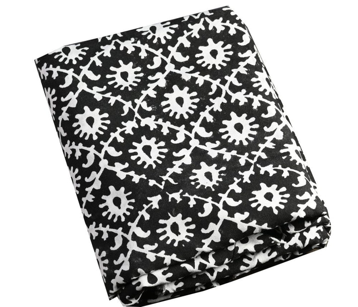 INDHA Hand Block-Printed Jaipuri Cotton Fabric Black | White Dancing Peacock Motif  Fabric | Hand Block Printed Fabric | Home Utility | Fashion Utility | Gifting | Gifts For Him | Gifts For Her | Home Furnishing | 3 Meter X 42-44 Wide