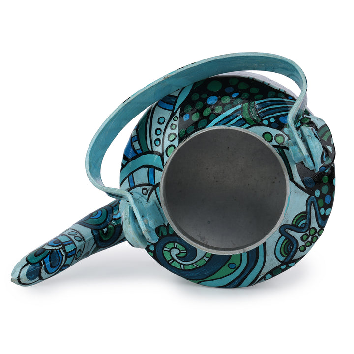 INDHA Turquoise and Blue Handpainted Aluminium Decorative Kettle With Abstract Art Print | Handpainted Décor | Home Décor | Home Utility | Living Room Décor | Gifting | Décor | Kitchen Utility