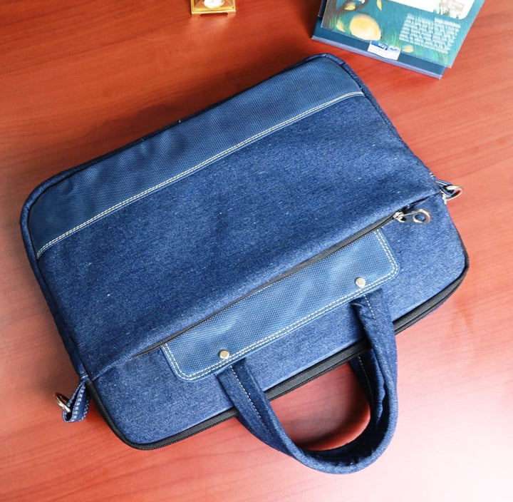 Indha Eco-Friendly Recycled Denim Laptop Bag – A Sustainable and Trendy Carry-All for Work, Travel, and Everyday Use
