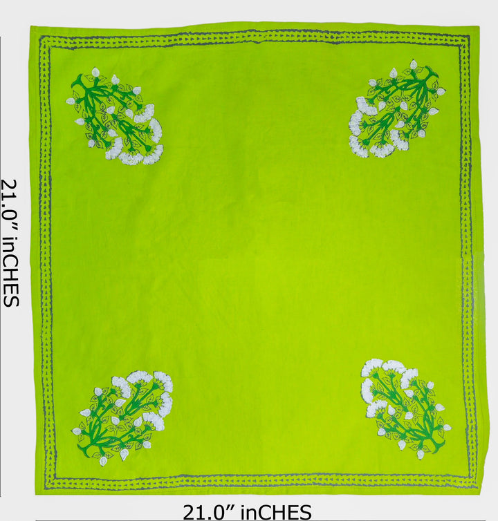 Indha Set of 6 Hand Block Printed Cotton Napkins – 21x21 Inches Green Table Linen Set in Handcrafted Gift Box