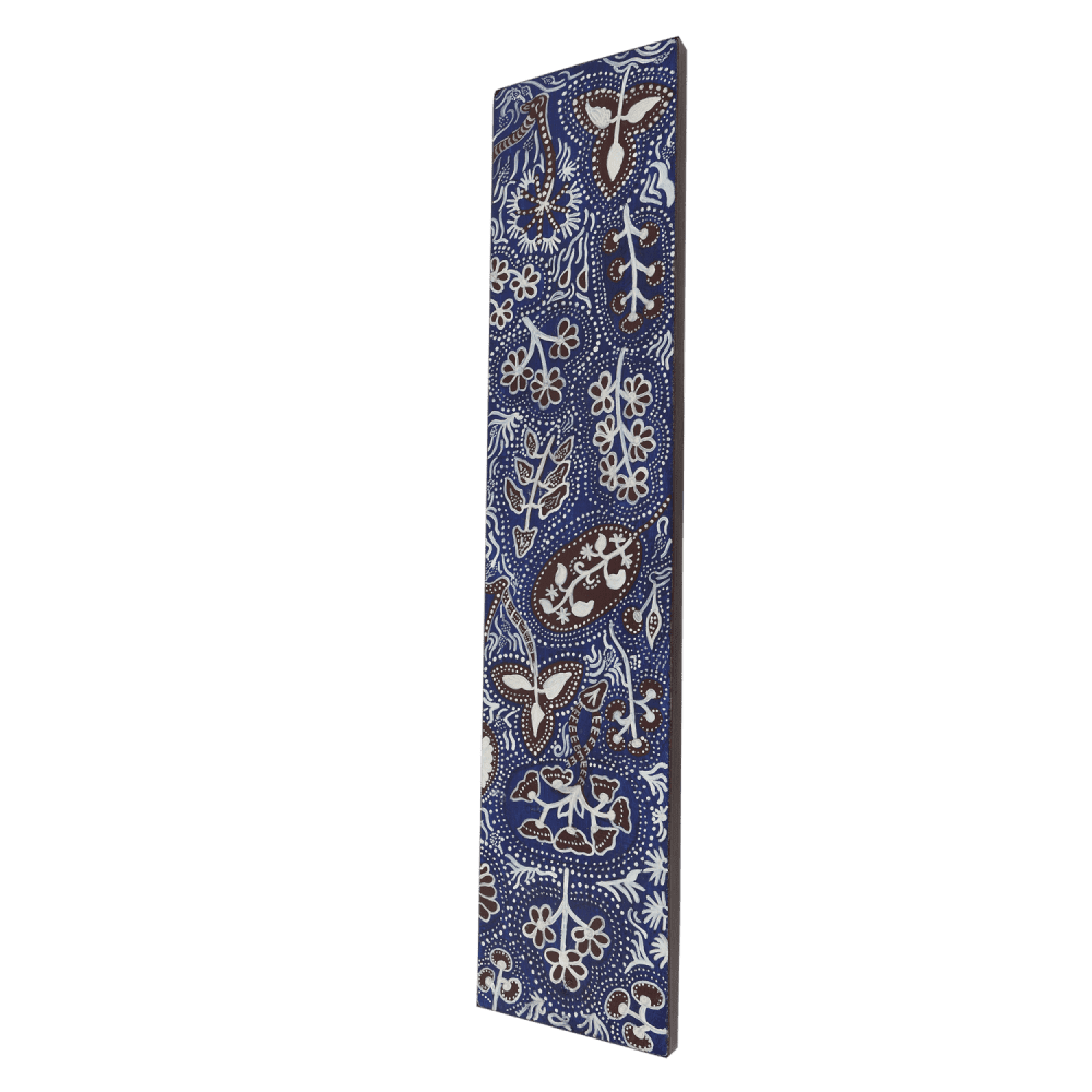 Indha Hand Painted Wall Decor | Sustainable Navy Blue Wall Decor | Tall Wall Decor | White and Black Flowers Hand Painted Wall Decor |