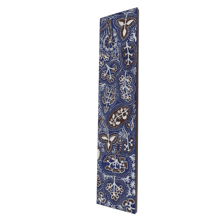 Indha Hand Painted Wall Decor | Sustainable Navy Blue Wall Decor | Tall Wall Decor | White and Black Flowers Hand Painted Wall Decor |