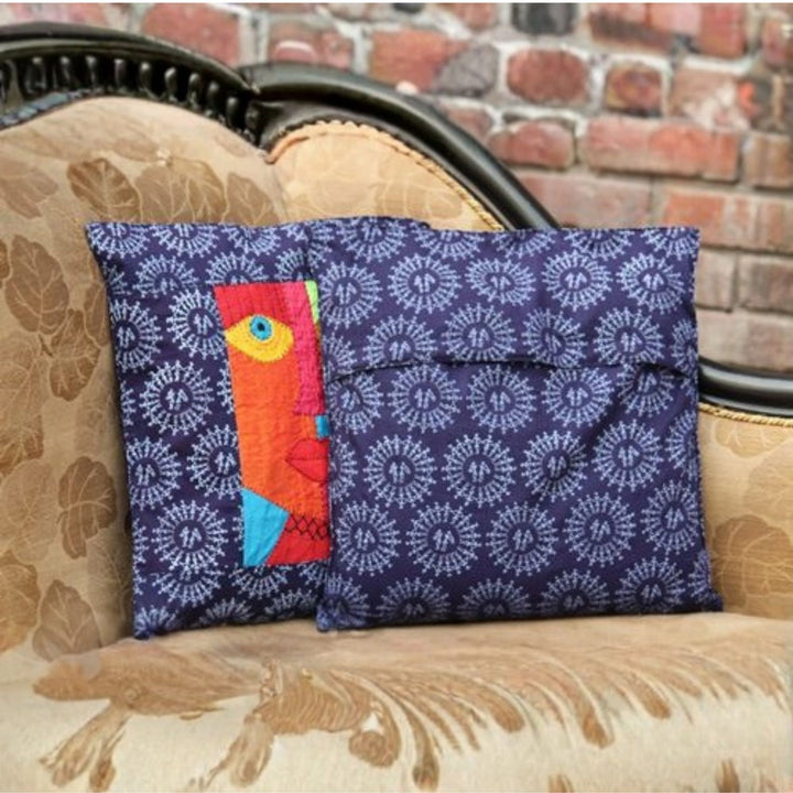 Blue Colour Cotton Hand Block Print Cushion Covers Set of 2