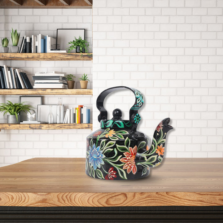INDHA Decorative Aluminium Hand Painted Kettle Flower-Print | Hand-Painted Kettle