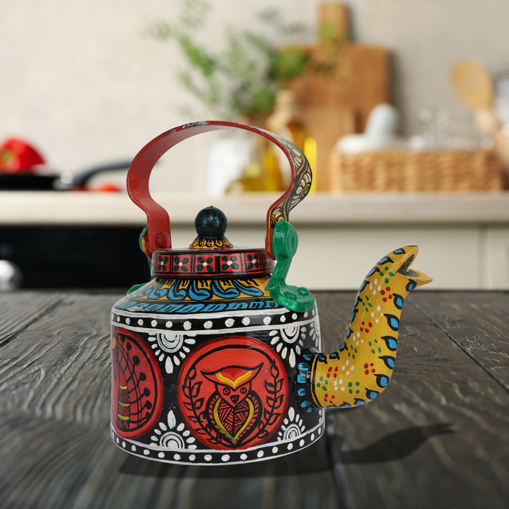 INDHA Decorative Aluminium Kettle with Hand-painted Tribal Folk Art | Exquisite Design | Gift Piece | Décor