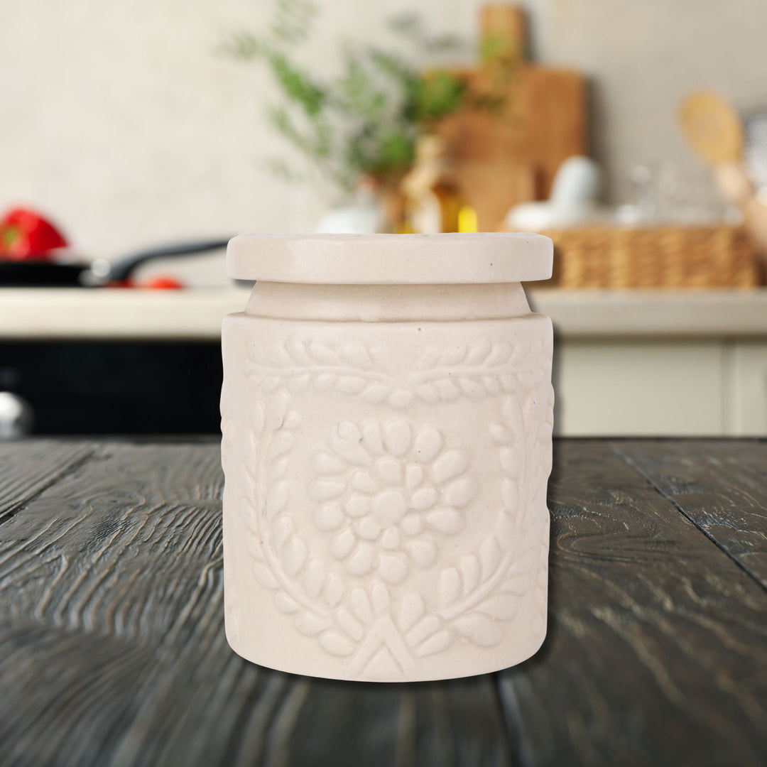 Indha Handmade Ceramic Jar White | Minimalist Storage | 11 cm x 7 cm