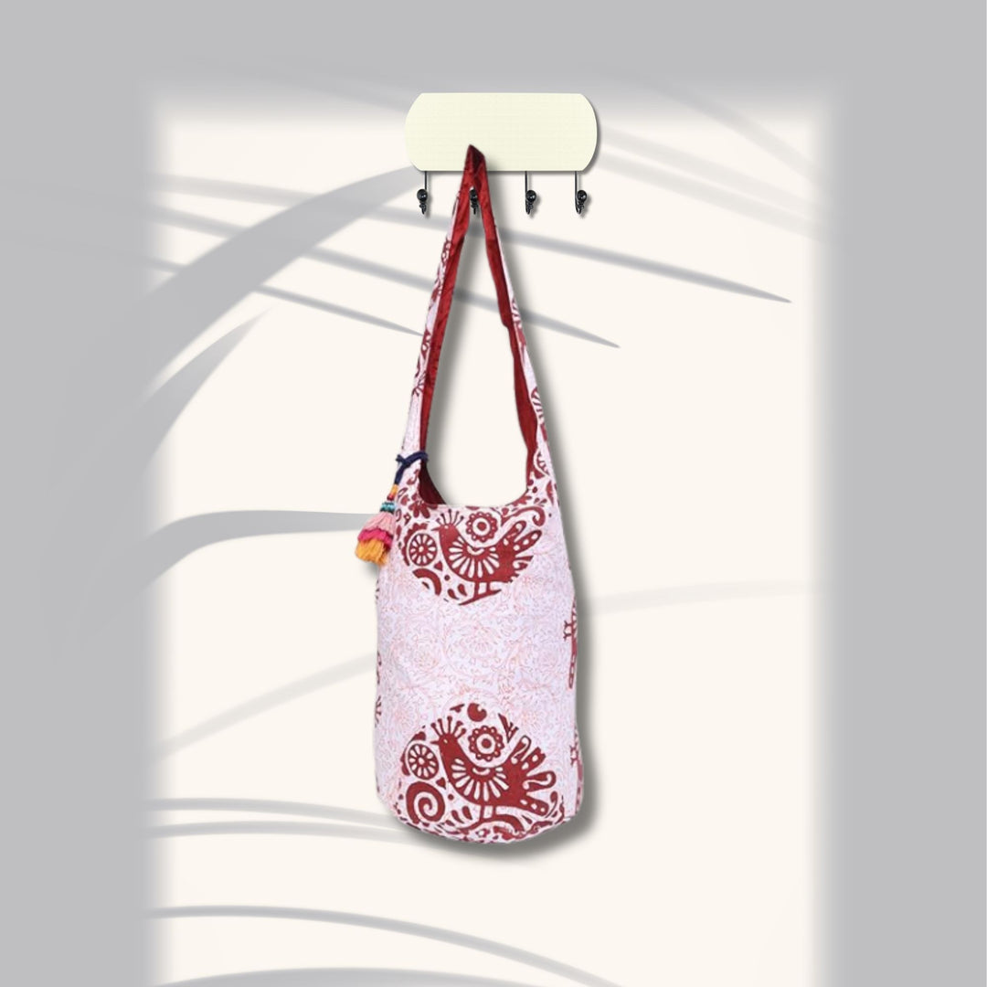 Indha Hand Block Printed Cotton Jhola Bag for Girls | Stylish, Eco-Friendly Tote with Unique Patterns | Eco-Friendly Cotton Bag Ideal for Daily Use and Casual Outings