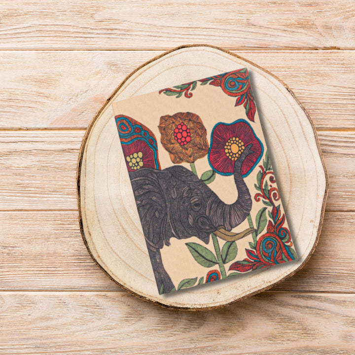 Handmade Recycled Paper Diary | Elephant & Floral Illustration | Eco-Friendly Notebook