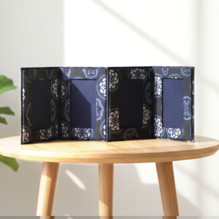 Indha Fold-Out Keepsake Photo Frame Folder – Blue Motif (Dupion Silk) | Handmade Gift