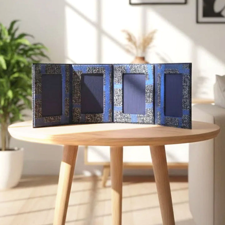 Indha Handmade Photo Frame Folder – Abstract Print (Blue)|Dupian Silk|Gift for all seasons