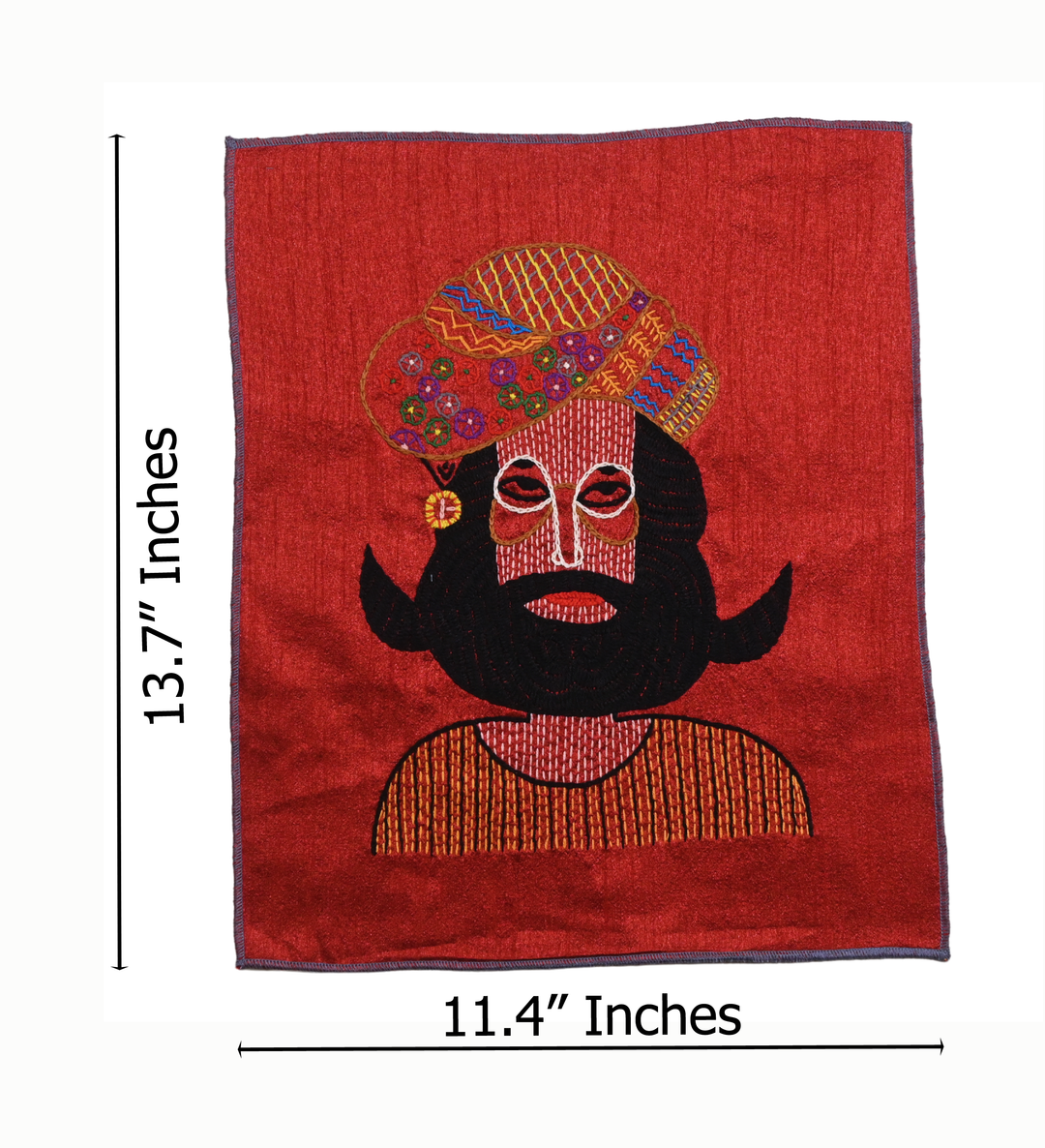 Indha Royal Rajasthani Man Embroidery – Handcrafted Panel on Dupion Silk | DIY Wall Hanging or Cushion cover | Block Printed Packing