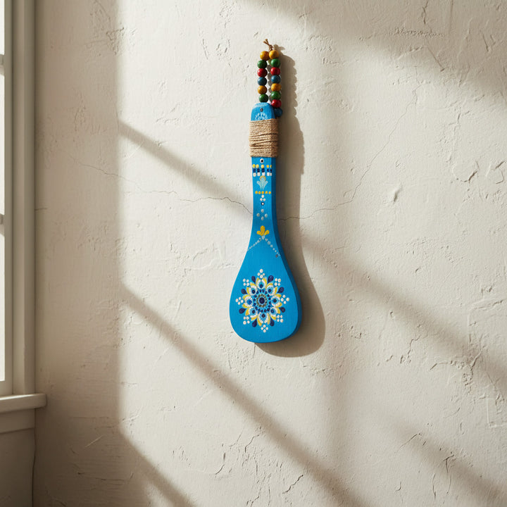 Indha Hand-Painted Wooden Decorative Spoon — Indian Rangoli Motif (Blue)