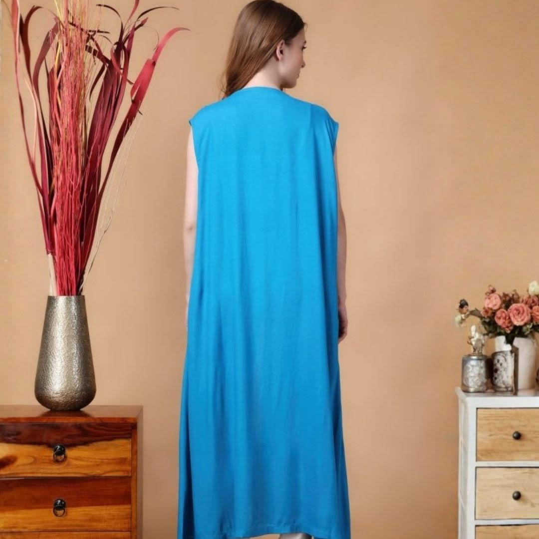 Indha Shrug | Blue Rayon Shrug | Sleeveless Shrug | Shrugs For Women | Traditional Shrugs | Gifting | Fashion Wear | Indo Western Shrug | Fashion Apparel | Ethnic