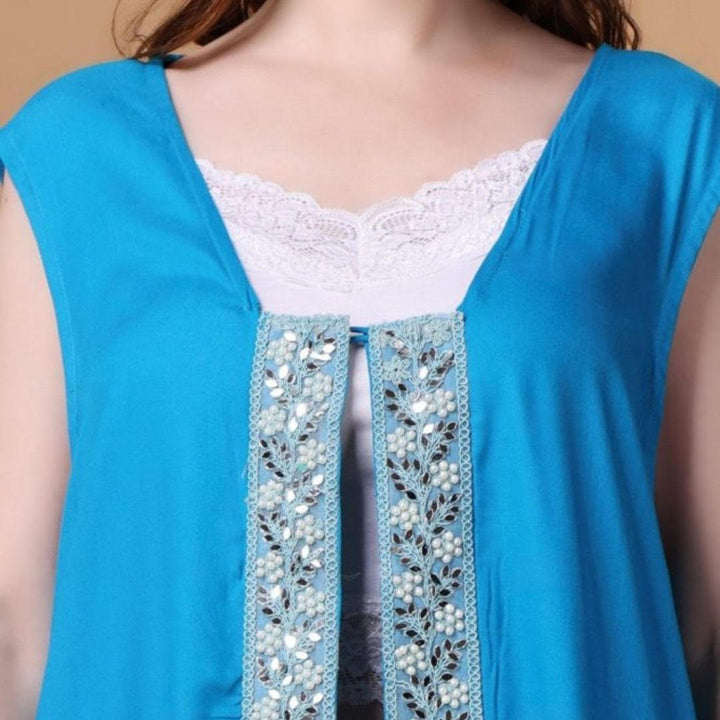 Indha Shrug | Blue Rayon Shrug | Sleeveless Shrug | Shrugs For Women | Traditional Shrugs | Gifting | Fashion Wear | Indo Western Shrug | Fashion Apparel | Ethnic