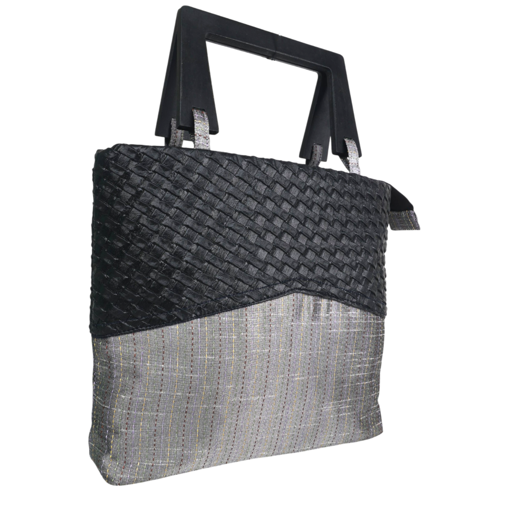 handmade wooden handle handbag kantha work 