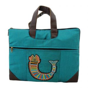 Green Hand-Embroidered Laptop Bag