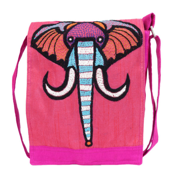 Hand-Embroidered Pink Sling Bag