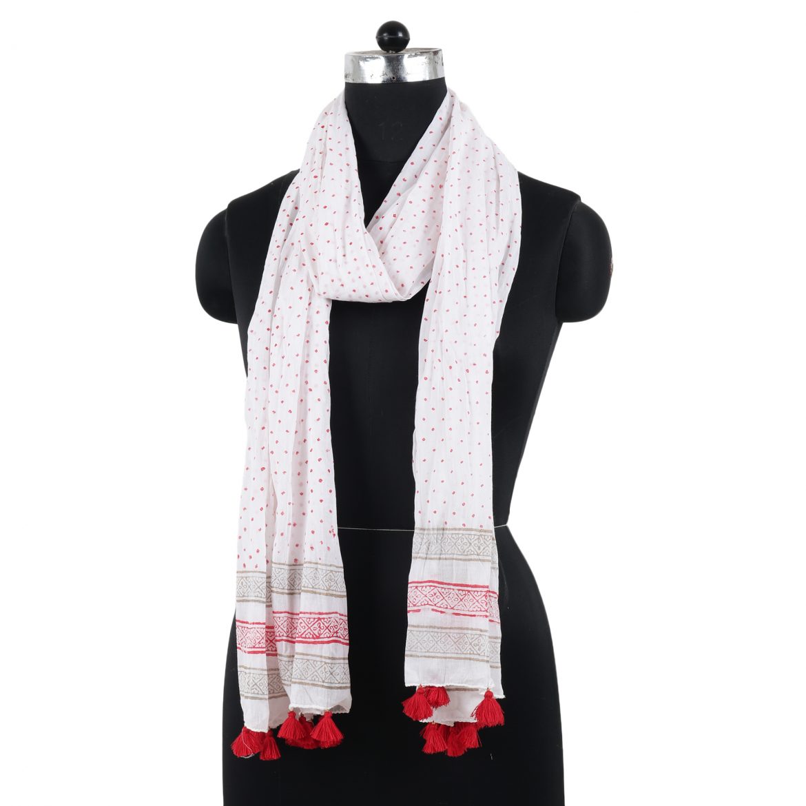 HAND Block-Printed White Stole