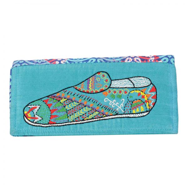 Indha Shoe Embroidery Work Blue Colour Clutch Purse