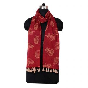 Block-Printed Red Cotton Stole