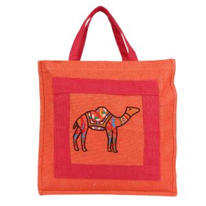 INDHA Hand Embroidered Jute Lunch Bag by INDHA: Eco-Friendly Handcrafted Gift for Men/Women