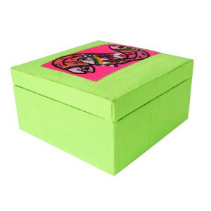 INDHA Fish Embroidery Motif Green Colour Multi Utility Make Up and Jewellery Vanity Box