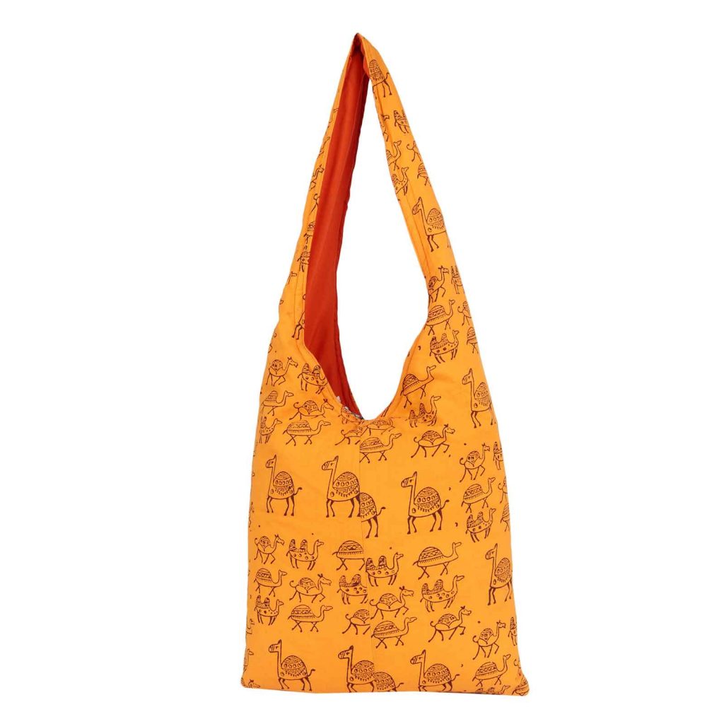 Yellow Colour Hand Block Printed Cotton Jhola Bag for Girls/Women ...