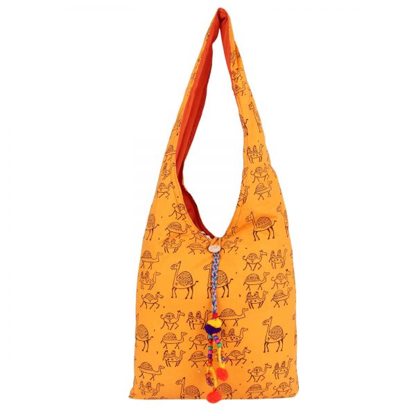 Yellow Colour Hand Block Printed Cotton Jhola Bag for Girls/Women