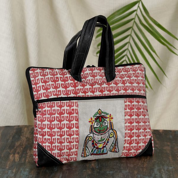 14 inch Cotton Jagannath Hand Embroidery Work Stylish Laptop Bag for Men/Women