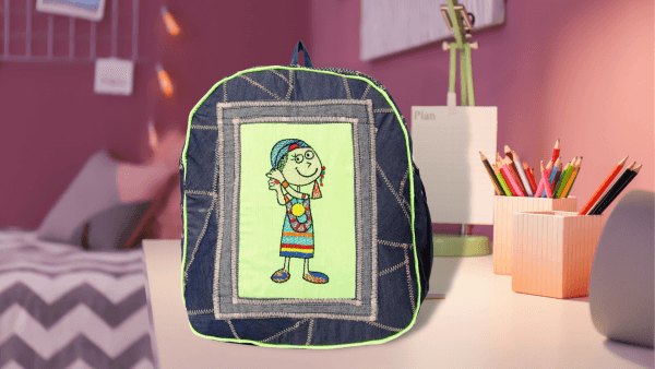 Denim Hand Embroidered Small Kids Bag/School Bag