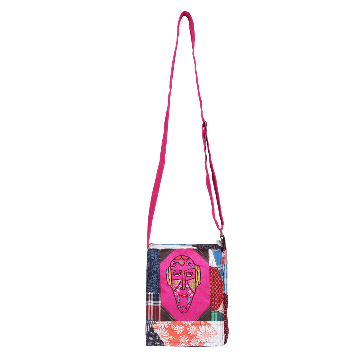 INDHA Mask Hand Embroidered Cotton Patchwork Sling Bag/College Bag ...