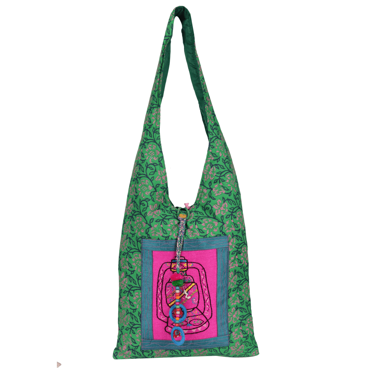 Laltain Hand Embroidery work Teal Green Jhola Bag