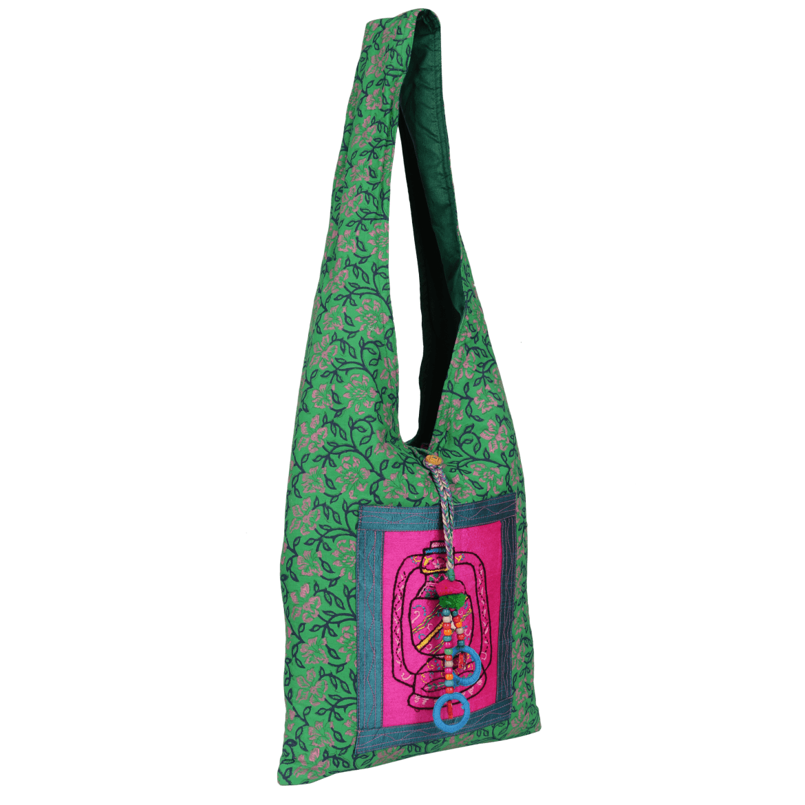 Laltain Hand Embroidery work Teal Green Jhola Bag