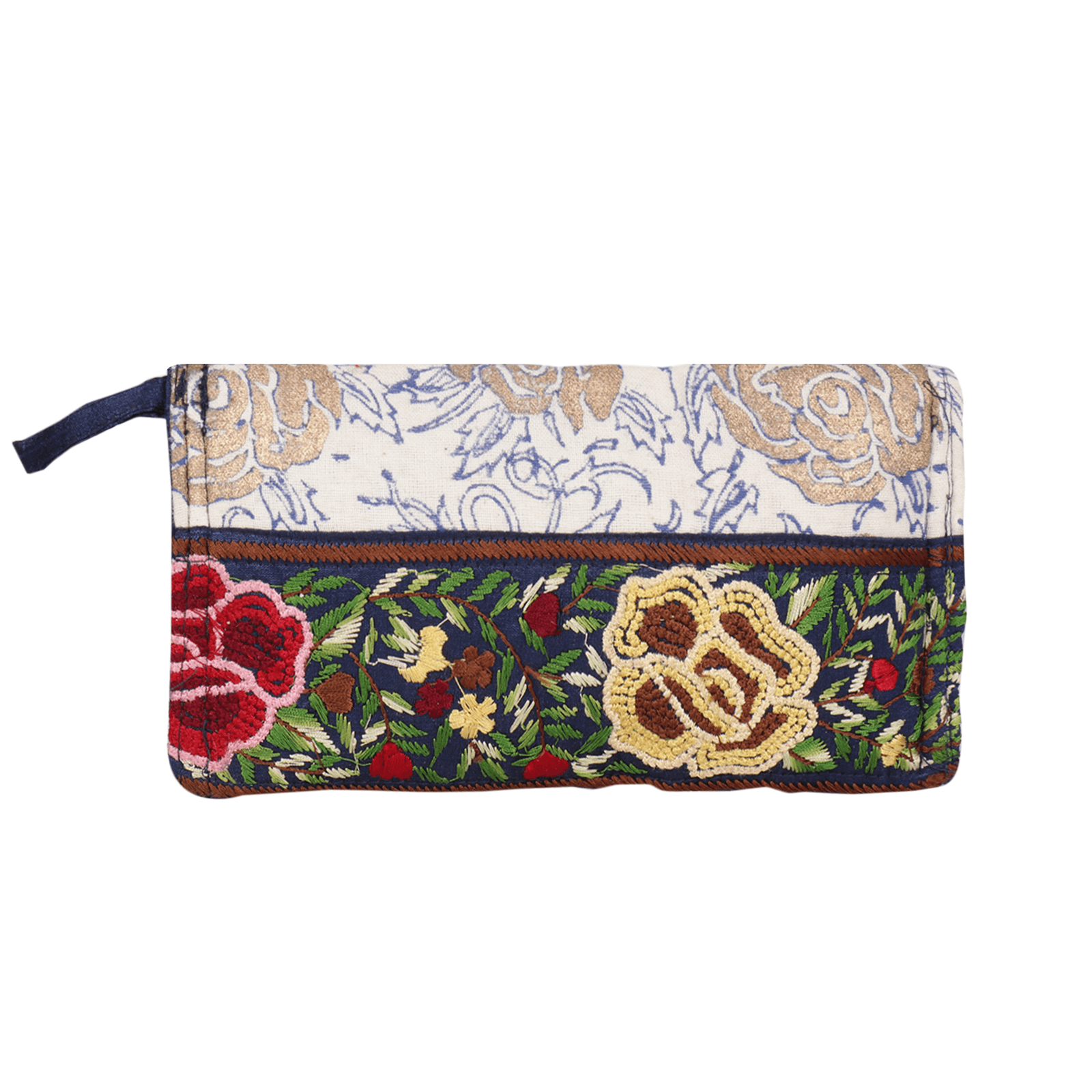 Little India Dupion Silk Floral Embroidery Work Round Wood Finish Handle  Purse, Size: 10