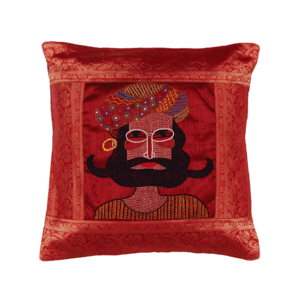 Rajasthani Man Face Hand Embroidered Cushion Covers Set of 2