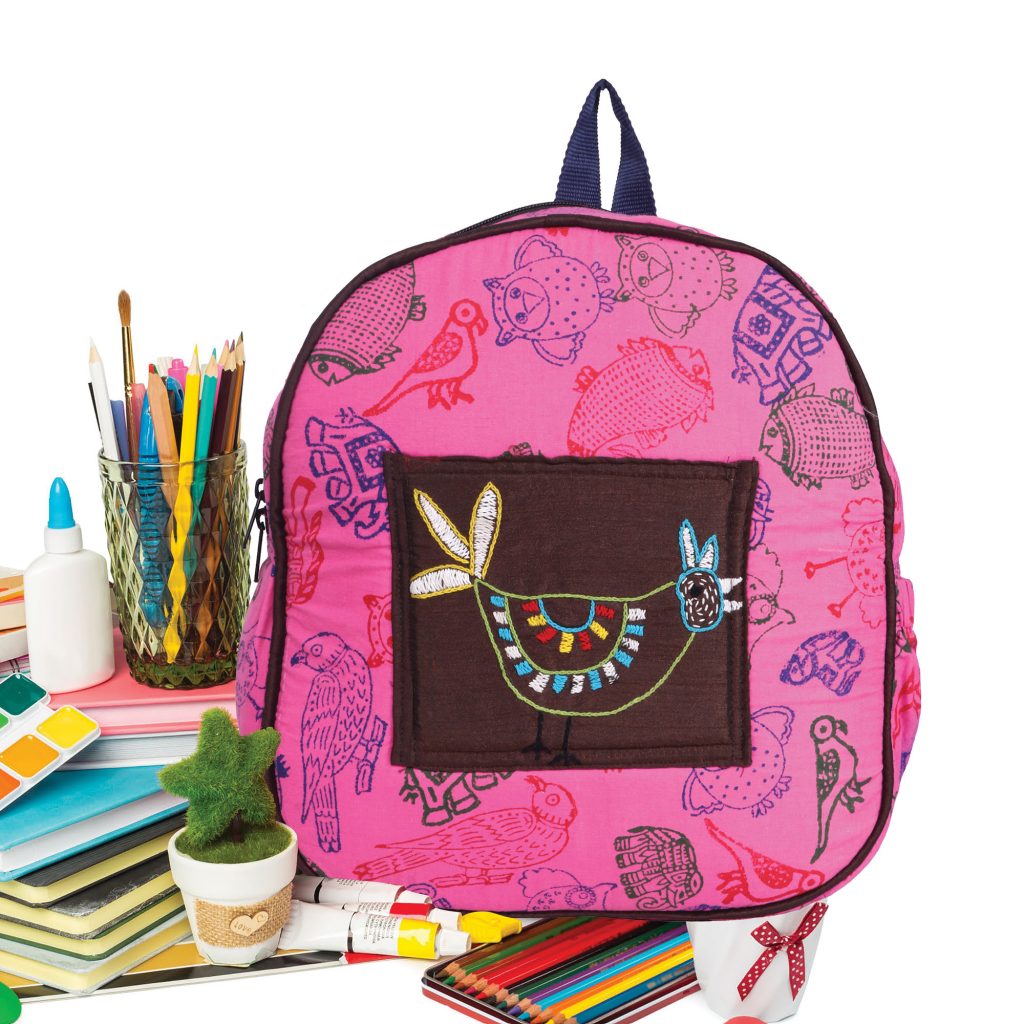 Hand Block Printed Pink Colour Small Kids School Bag Curated online