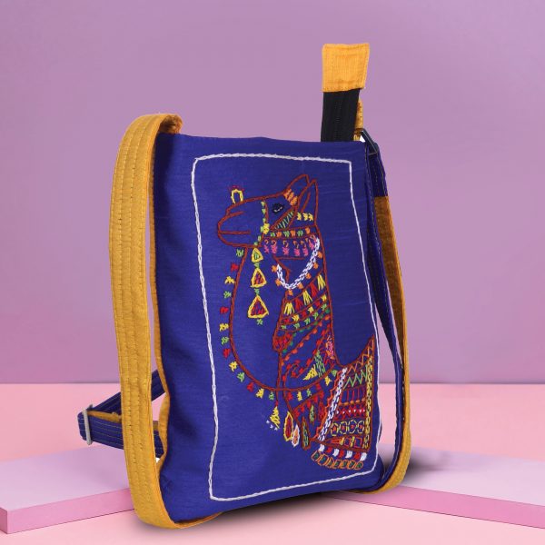 INDHA Exquisite Camel Hand Embroidered Navy Blue Colour Sling Bag for Girls/Women