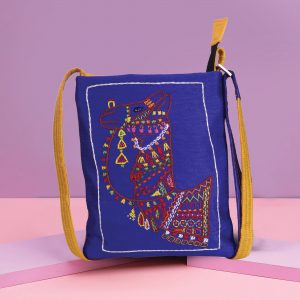 INDHA Exquisite Camel Hand Embroidered Navy Blue Colour Sling Bag for Girls/Women