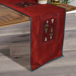 Maroon Colour Hand Embroidered 6 Seater Dining Table Runner